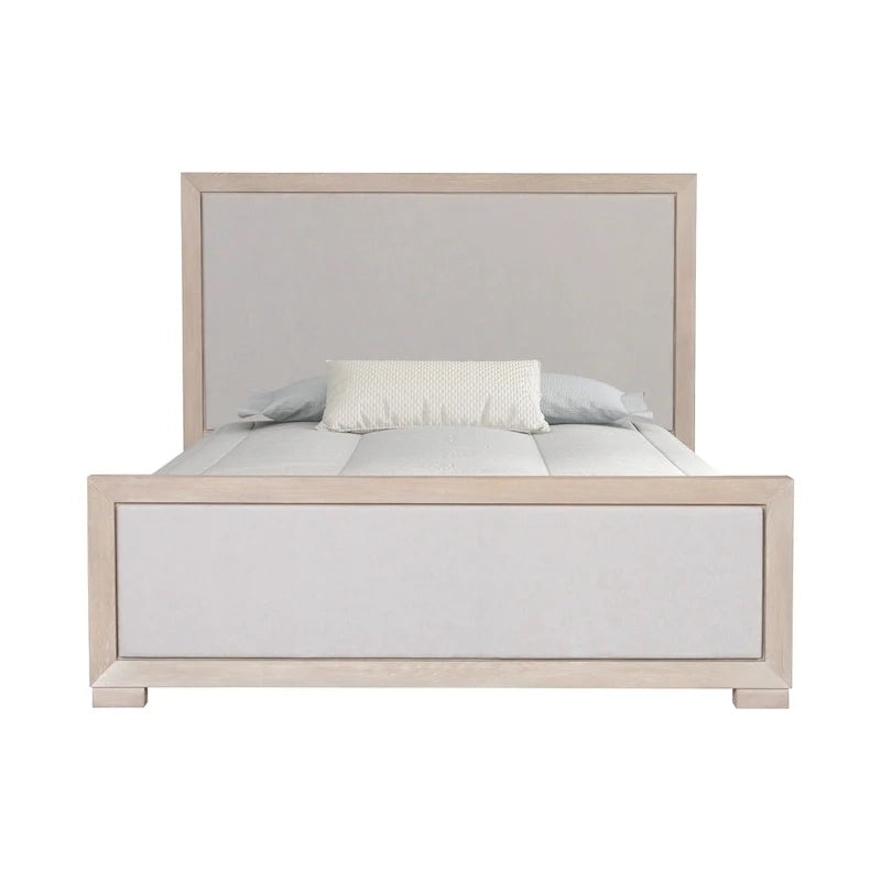 Letto a pannelli in tessuto in legno massello classico moderno | Grigio chiaro | King e Queen | 450 kg