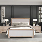 Letto a pannelli in tessuto in legno massello classico moderno | Grigio chiaro | King e Queen | 450 kg