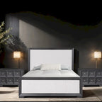 Letto a pannelli in tessuto in legno massello classico moderno | Grigio chiaro | King e Queen | 450 kg