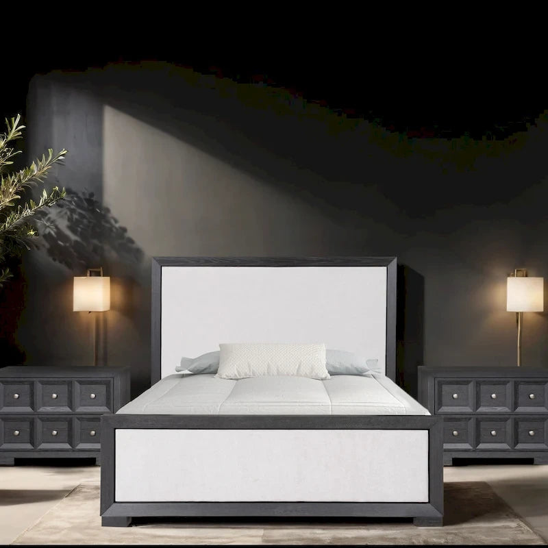 Letto a pannelli in tessuto in legno massello classico moderno | Grigio chiaro | King e Queen | 450 kg