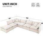Divano sezionale modulare a L in ciniglia con pouf mobile