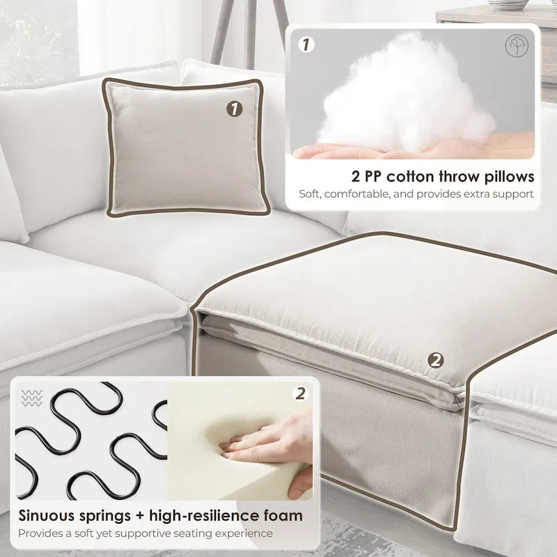 Divano sezionale modulare a L in ciniglia con pouf mobile