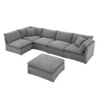 Divano sezionale modulare a L in ciniglia con pouf mobile
