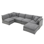 Divano sezionale modulare a L in ciniglia con pouf mobile