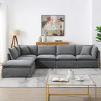Divano sezionale modulare a L in ciniglia con pouf mobile