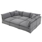 Divano sezionale modulare a L in ciniglia con pouf mobile