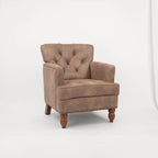 Poltrona club in tessuto scamosciato con gambe in legno