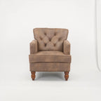 Poltrona club in tessuto scamosciato con gambe in legno