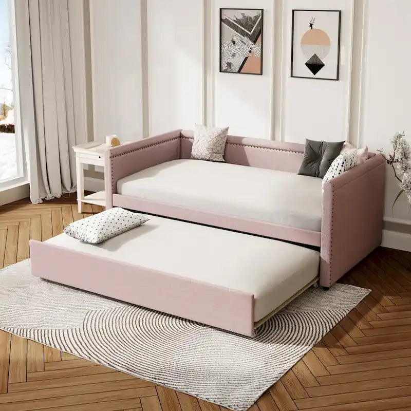 Divano letto a una piazza imbottito con letto estraibile in lino moderno, nessuna molla necessaria