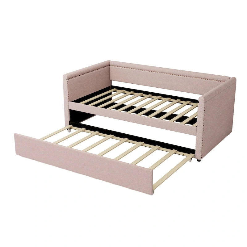 Divano letto a una piazza imbottito con letto estraibile in lino moderno, nessuna molla necessaria