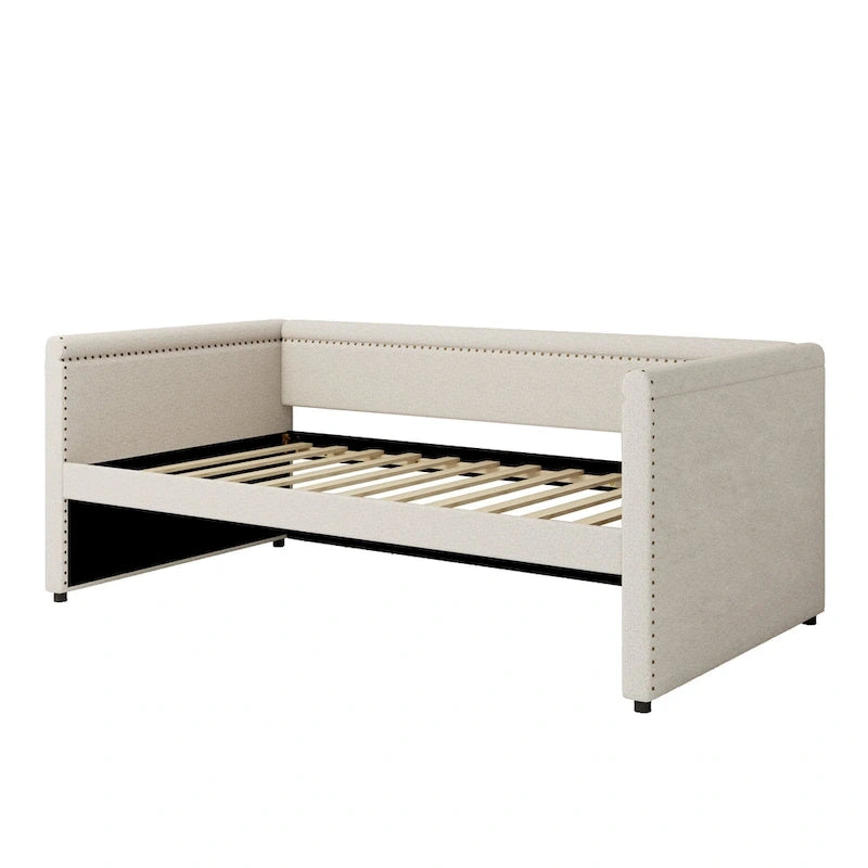 Divano letto a una piazza imbottito con letto estraibile in lino moderno, nessuna molla necessaria