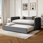 Divano letto a una piazza imbottito con letto estraibile in lino moderno, nessuna molla necessaria
