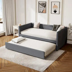 Divano letto a una piazza imbottito con letto estraibile in lino moderno, nessuna molla necessaria