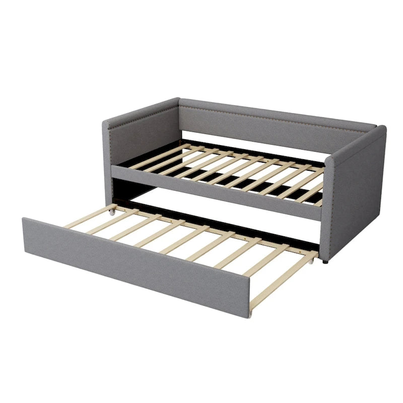 Divano letto a una piazza imbottito con letto estraibile in lino moderno, nessuna molla necessaria