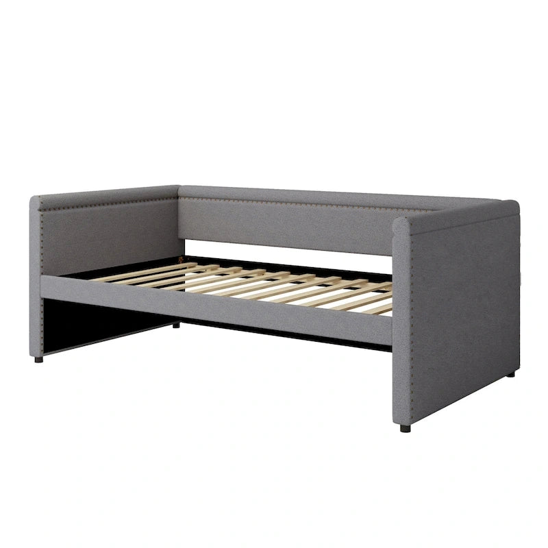 Divano letto a una piazza imbottito con letto estraibile in lino moderno, nessuna molla necessaria