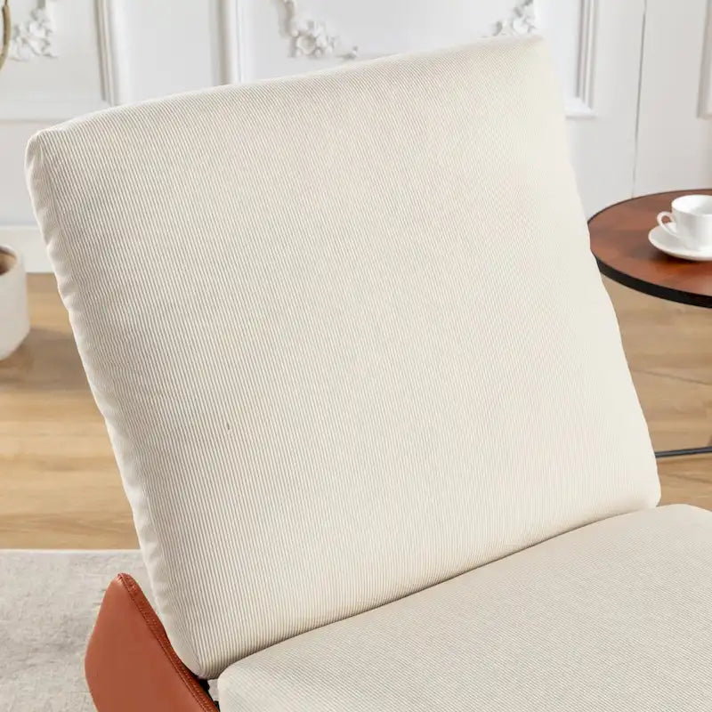 Poltrona Reclinabile a Dondolo Moderna in Velluto a Coste Arancione+Beige con Poggiapiedi e Gamba in Ecopelle per Soggiorno, Camera da Letto