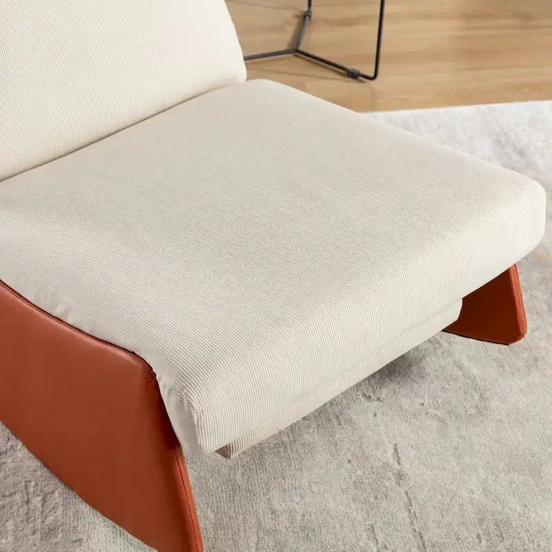 Poltrona Reclinabile a Dondolo Moderna in Velluto a Coste Arancione+Beige con Poggiapiedi e Gamba in Ecopelle per Soggiorno, Camera da Letto