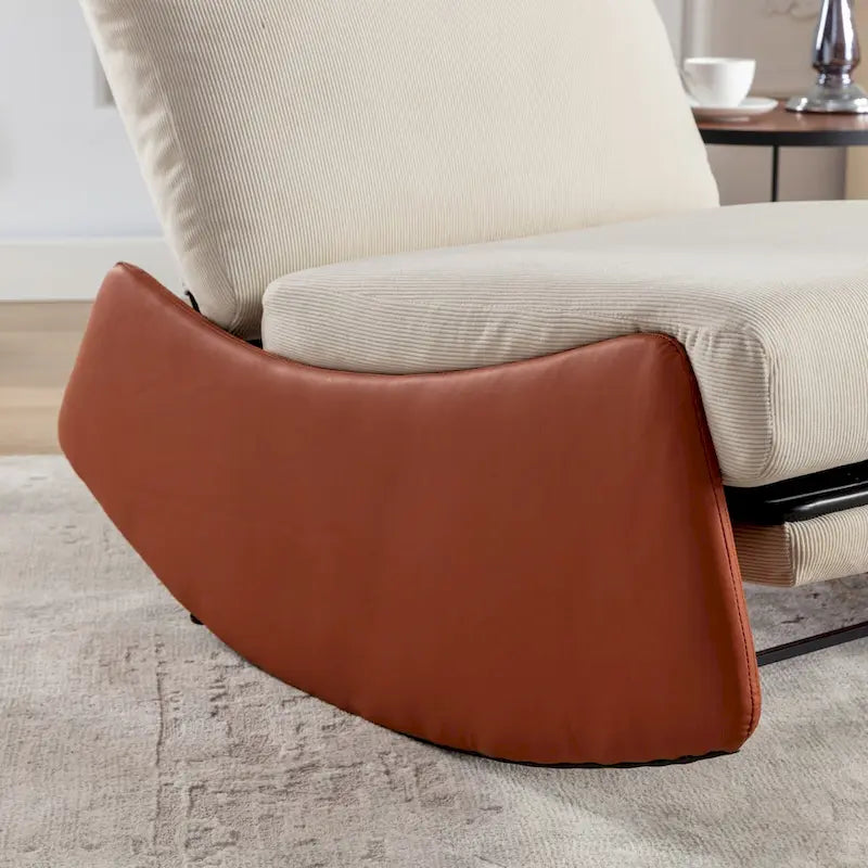 Poltrona Reclinabile a Dondolo Moderna in Velluto a Coste Arancione+Beige con Poggiapiedi e Gamba in Ecopelle per Soggiorno, Camera da Letto