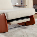 Poltrona Reclinabile a Dondolo Moderna in Velluto a Coste Arancione+Beige con Poggiapiedi e Gamba in Ecopelle per Soggiorno, Camera da Letto