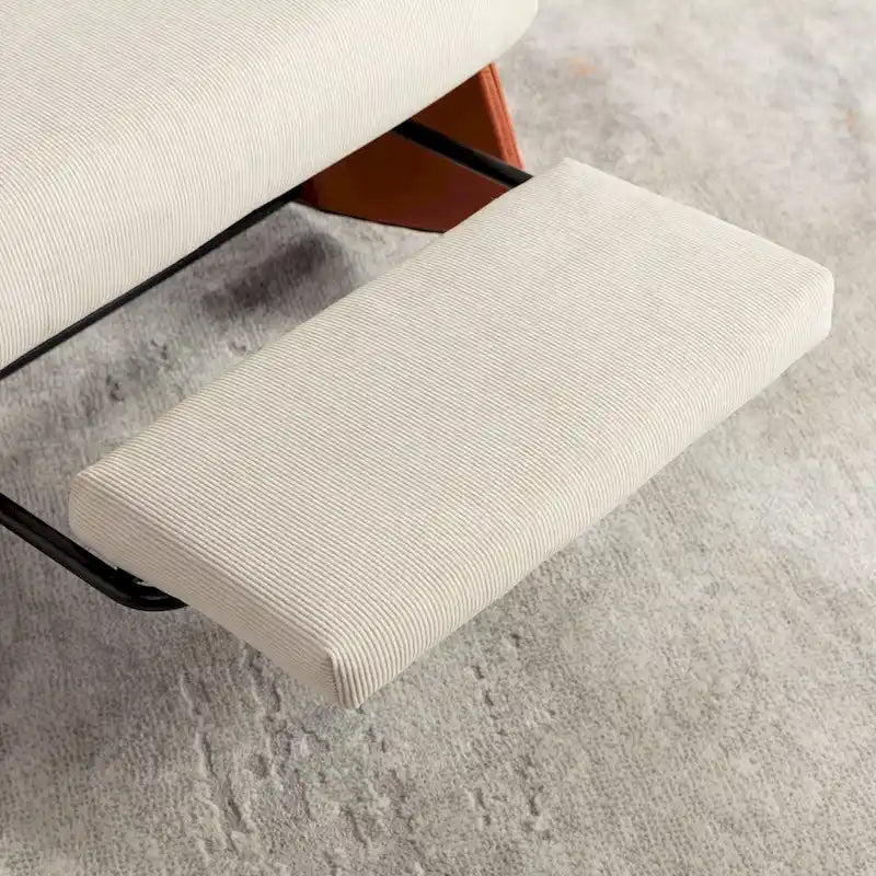 Poltrona Reclinabile a Dondolo Moderna in Velluto a Coste Arancione+Beige con Poggiapiedi e Gamba in Ecopelle per Soggiorno, Camera da Letto