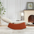 Poltrona Reclinabile a Dondolo Moderna in Velluto a Coste Arancione+Beige con Poggiapiedi e Gamba in Ecopelle per Soggiorno, Camera da Letto