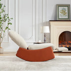 Poltrona Reclinabile a Dondolo Moderna in Velluto a Coste Arancione+Beige con Poggiapiedi e Gamba in Ecopelle per Soggiorno, Camera da Letto