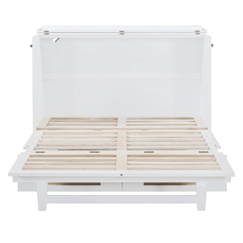 Letto a muro a scomparsa "Murphy" bianco Full Size con cassetto grande, porte USB e prese di corrente | Salvaspazio