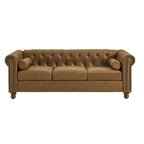 Divano Chesterfield imbottito in tessuto marrone da 74,5" con schienale trapuntato, 2 poggiatesta e cuscini in spugna