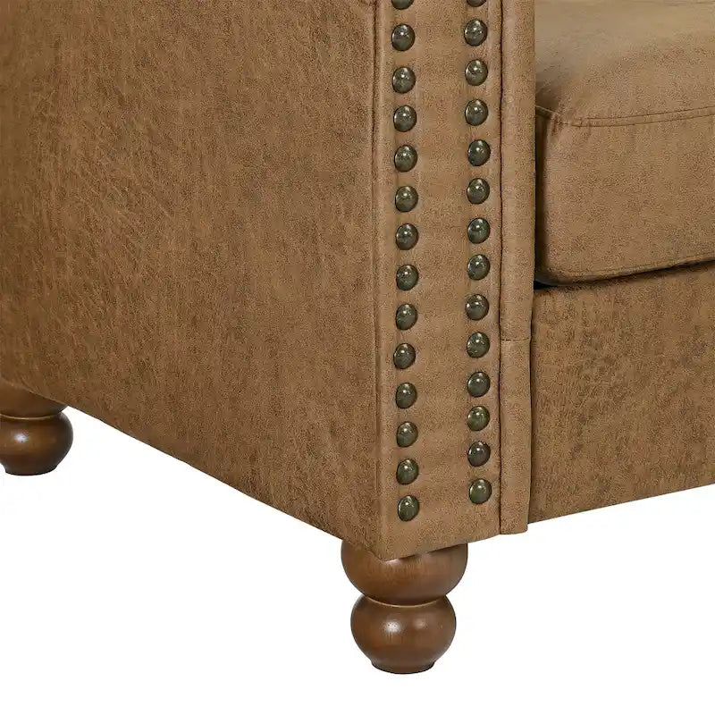 Divano Chesterfield imbottito in tessuto marrone da 74,5" con schienale trapuntato, 2 poggiatesta e cuscini in spugna