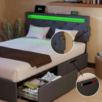 Letto Queen Size con Piattaforma | 4 Cassetti Contenitore | 2 Porte USB | LED RGB con 358 Modalità | 400 kg | Grigio Scuro