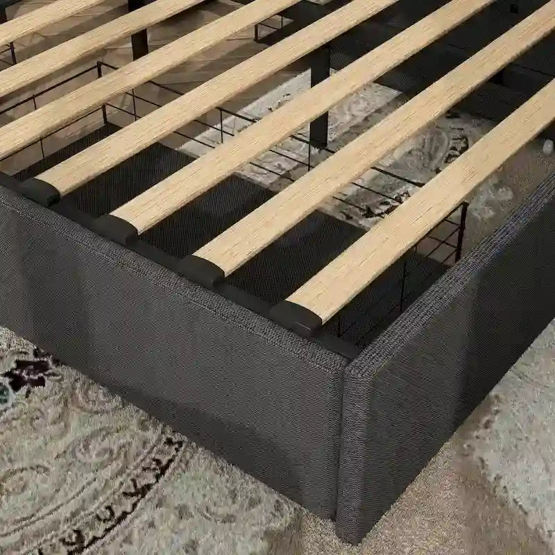 Letto Queen Size con Piattaforma | 4 Cassetti Contenitore | 2 Porte USB | LED RGB con 358 Modalità | 400 kg | Grigio Scuro