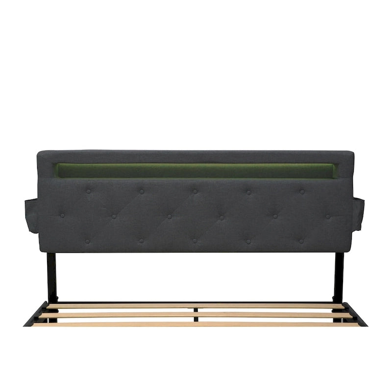 Letto Queen Size con Piattaforma | 4 Cassetti Contenitore | 2 Porte USB | LED RGB con 358 Modalità | 400 kg | Grigio Scuro