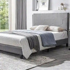Letto Imbottito a Piattaforma Queen Grigio | Supporto a Doghe in Legno | Tutti i Tipi di Materasso | 227 kg