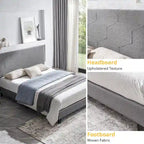 Letto Imbottito a Piattaforma Queen Grigio | Supporto a Doghe in Legno | Tutti i Tipi di Materasso | 227 kg