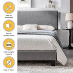 Letto Imbottito a Piattaforma Queen Grigio | Supporto a Doghe in Legno | Tutti i Tipi di Materasso | 227 kg