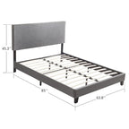 Letto Imbottito a Piattaforma Queen Grigio | Supporto a Doghe in Legno | Tutti i Tipi di Materasso | 227 kg