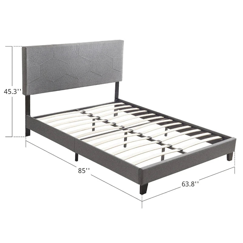 Letto Imbottito a Piattaforma Queen Grigio | Supporto a Doghe in Legno | Tutti i Tipi di Materasso | 227 kg