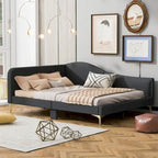 Daybed imbottito grigio matrimoniale con bracciolo | Stile moderno | Nessuna rete a doghe necessaria