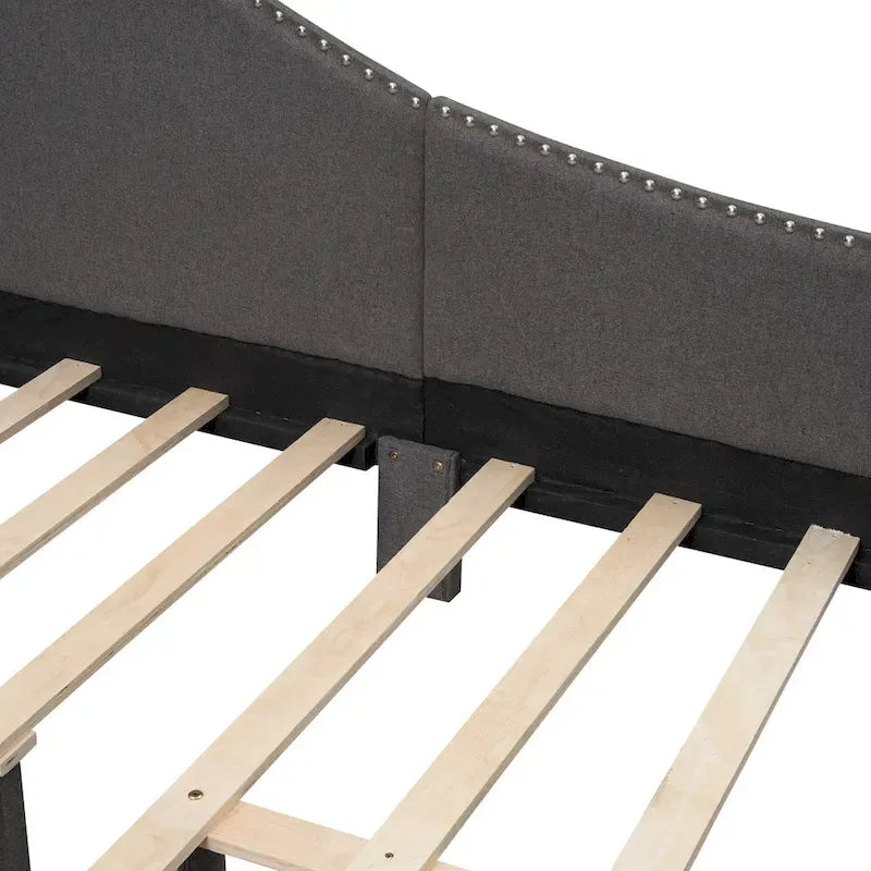 Daybed imbottito grigio matrimoniale con bracciolo | Stile moderno | Nessuna rete a doghe necessaria