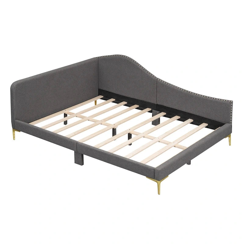 Daybed imbottito grigio matrimoniale con bracciolo | Stile moderno | Nessuna rete a doghe necessaria