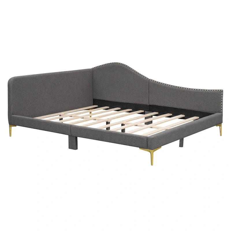 Daybed imbottito grigio matrimoniale con bracciolo | Stile moderno | Nessuna rete a doghe necessaria