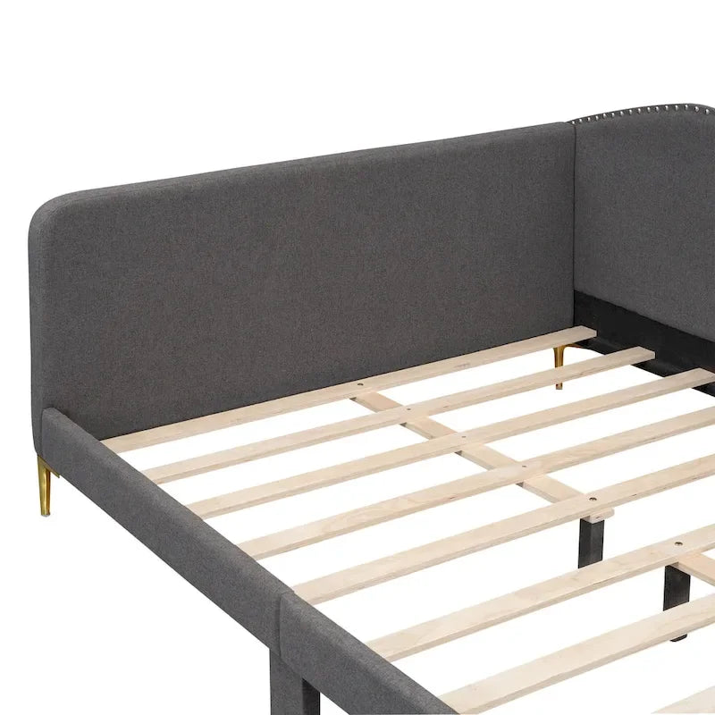 Daybed imbottito grigio matrimoniale con bracciolo | Stile moderno | Nessuna rete a doghe necessaria