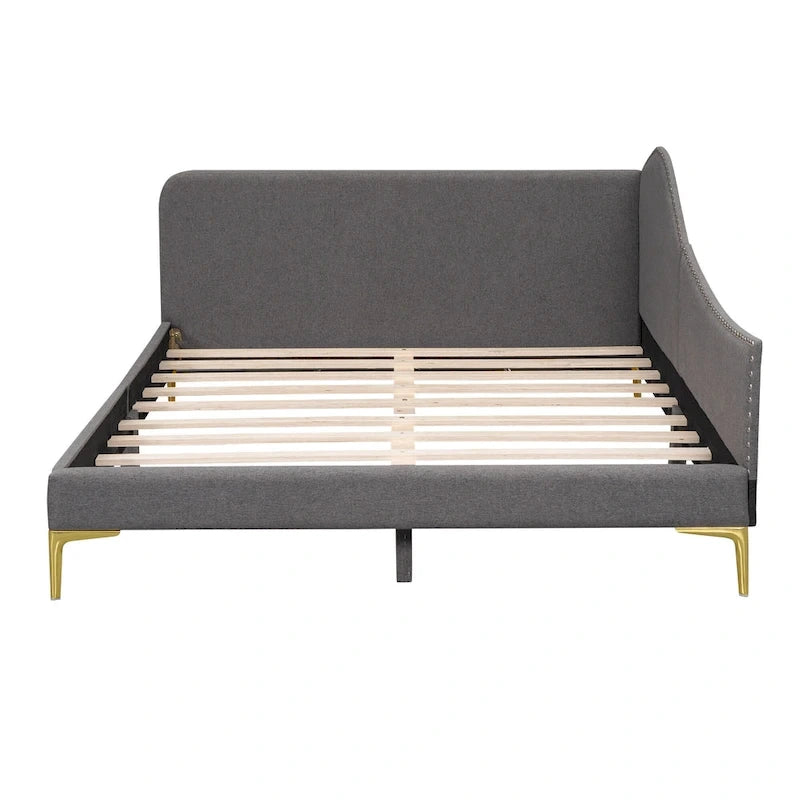 Daybed imbottito grigio matrimoniale con bracciolo | Stile moderno | Nessuna rete a doghe necessaria
