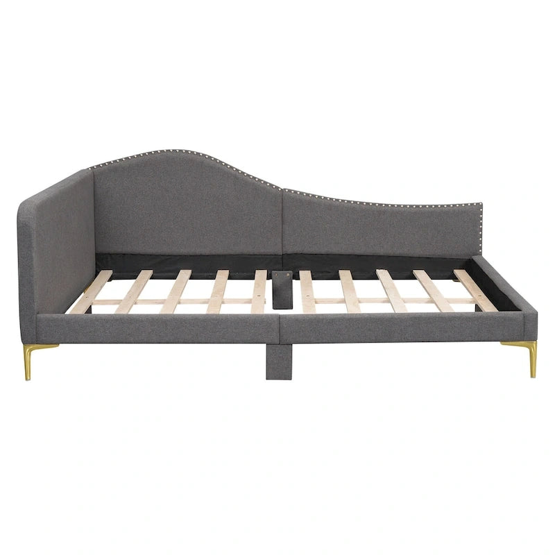 Daybed imbottito grigio matrimoniale con bracciolo | Stile moderno | Nessuna rete a doghe necessaria