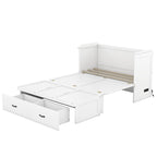 Letto a scomparsa in pino massiccio a grandezza naturale con porta di ricarica USB e cassetto portaoggetti | Salvaspazio