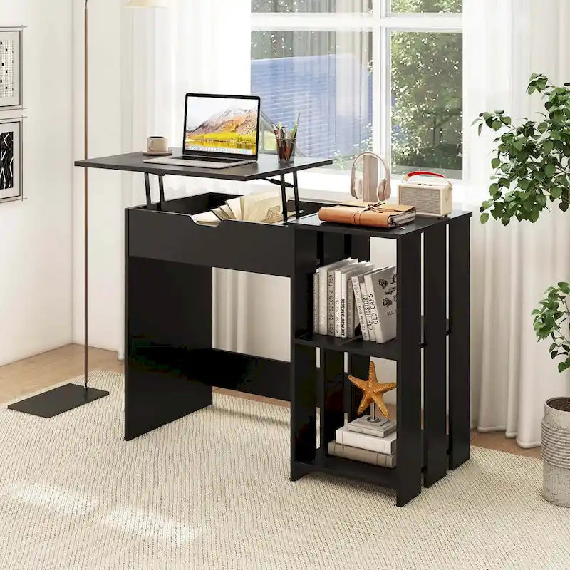 Scrivania con piano sollevabile e vano portaoggetti nascosto | Nera | 100 x 48 cm