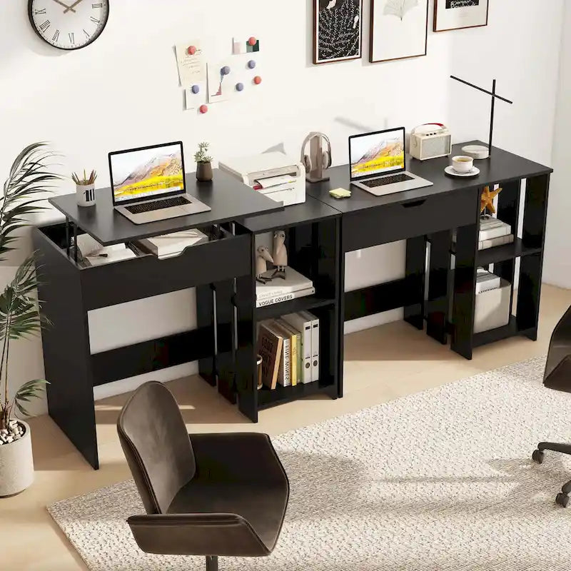 Scrivania con piano sollevabile e vano portaoggetti nascosto | Nera | 100 x 48 cm