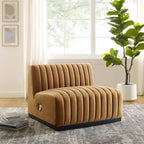 Poltrona senza braccioli in velluto Channel Tufted | Poltroncina moderna | Stile per il soggiorno