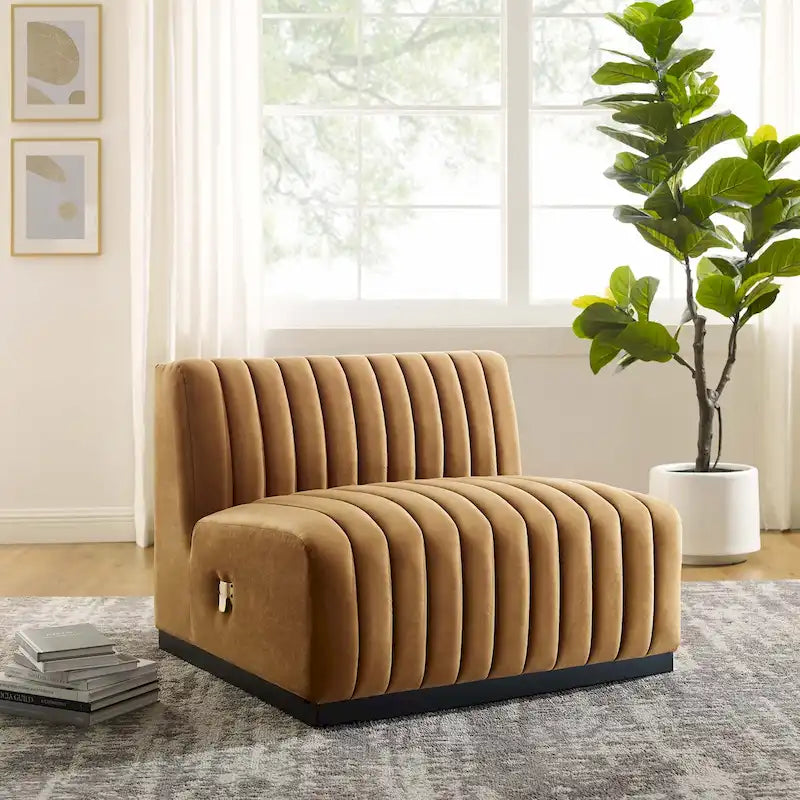 Poltrona senza braccioli in velluto Channel Tufted | Poltroncina moderna | Stile per il soggiorno