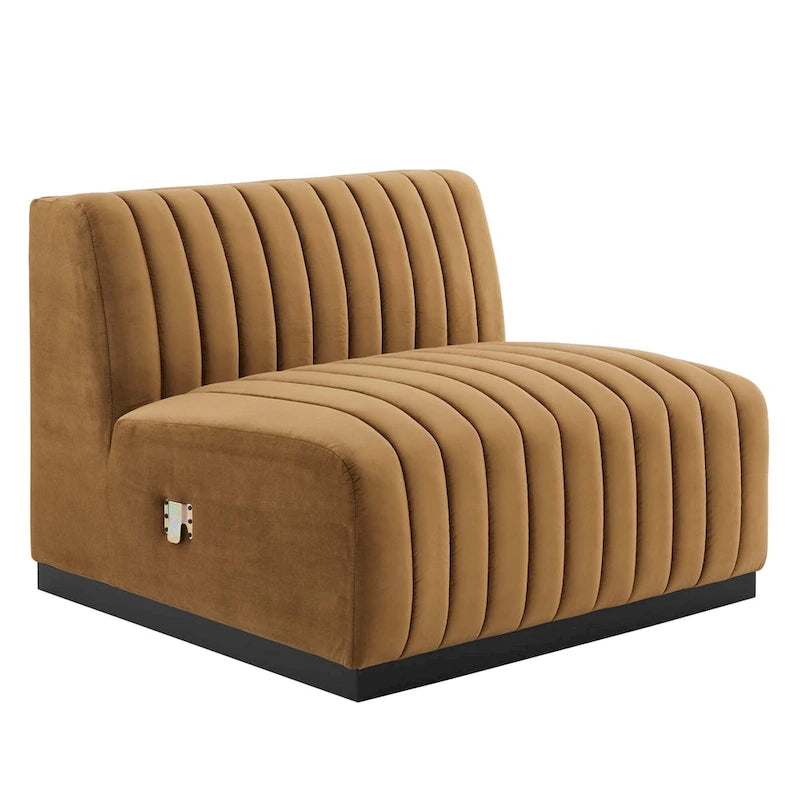 Poltrona senza braccioli in velluto Channel Tufted | Poltroncina moderna | Stile per il soggiorno